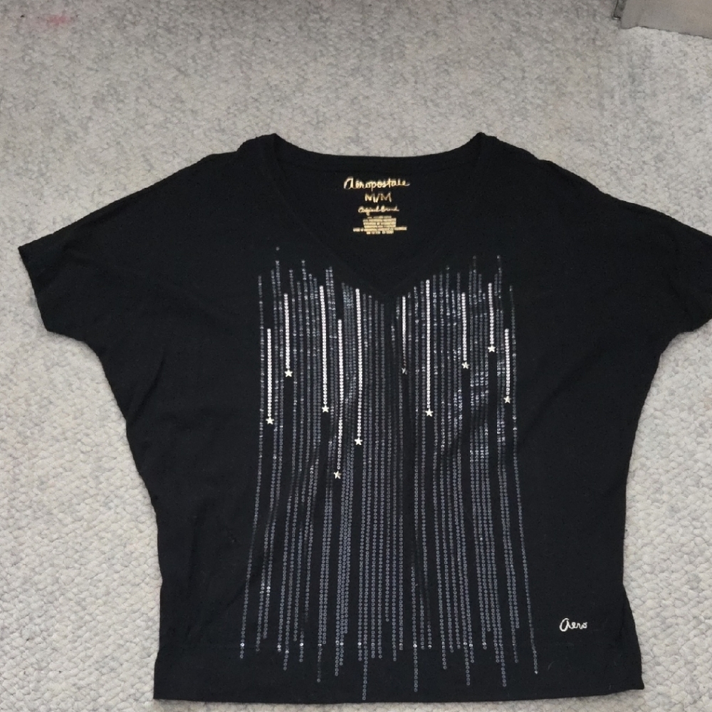 Aeropostale Black Short Sleeve Tee with Silver Accents